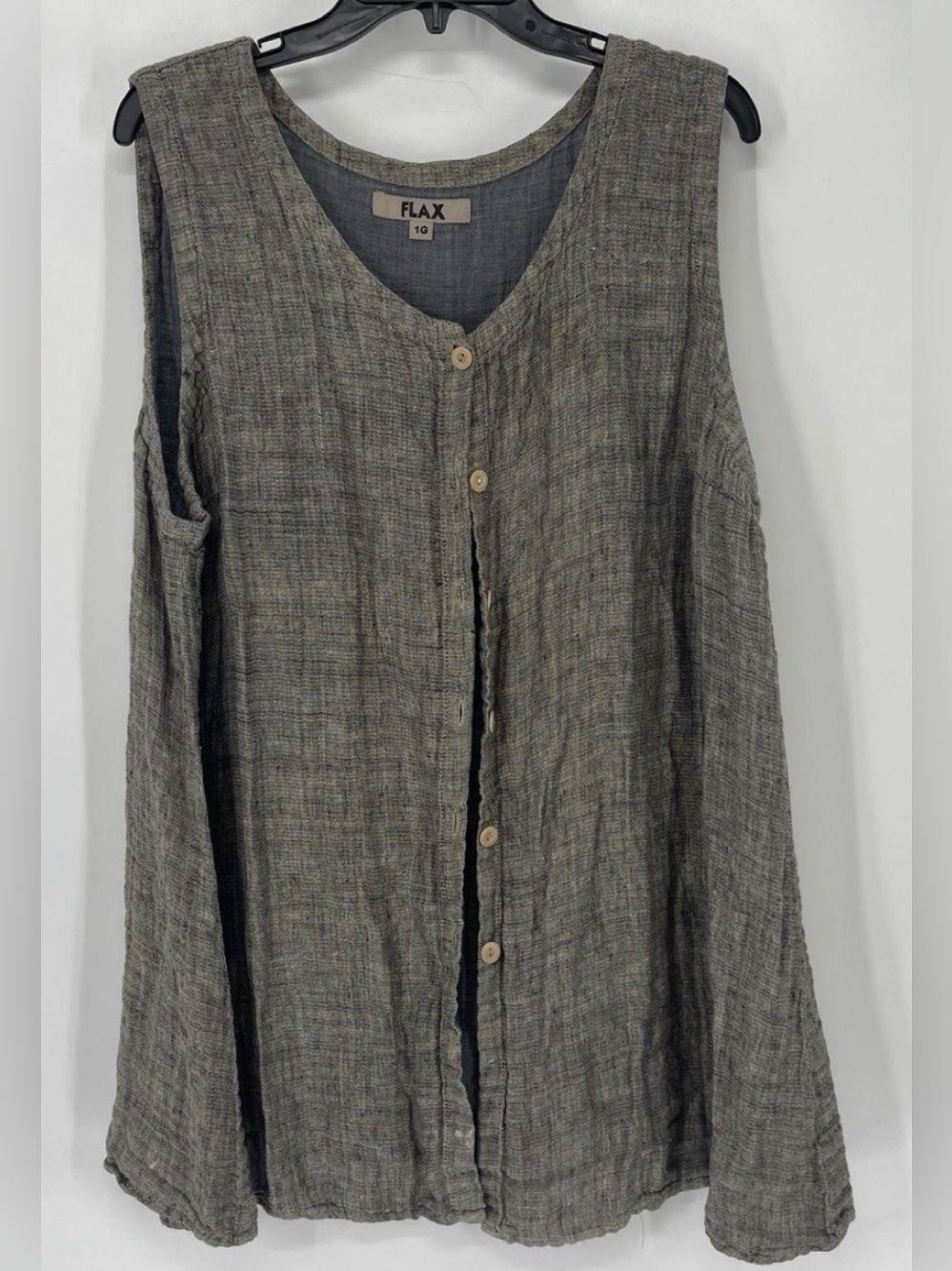 FLAX 100% Linen Button Tank | 1G (1X) | Gray